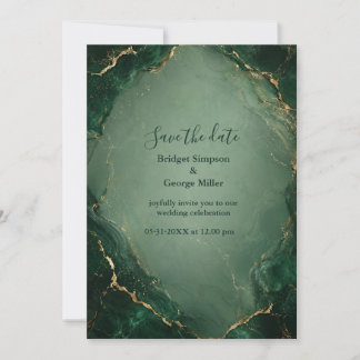Luxe Emerald Marble Wedding With Gold Invitation