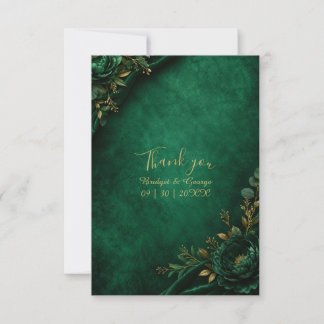 Luxe Emerald Velvet Floral Wedding Elegance Thank You Card