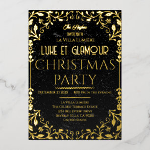 Luxe et Glamour Black Gold Christmas Invitation