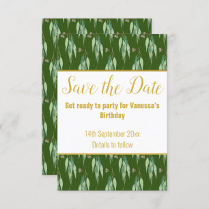 LUXE EUCALYPTUS PATTERN OLIVE SAVE THE DATE RSVP 