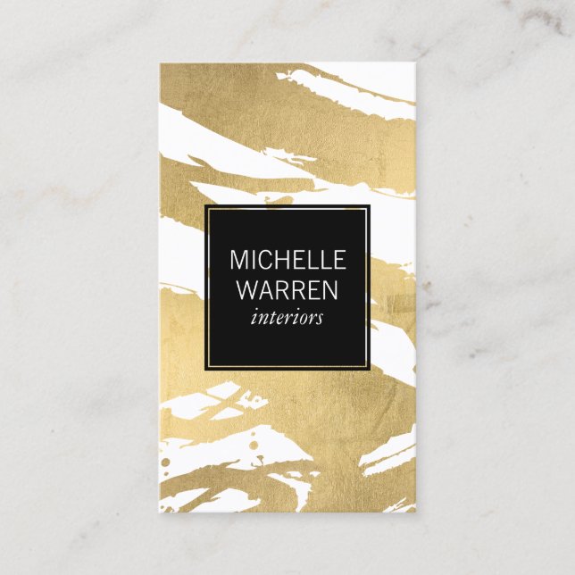 Luxe Faux Gold Brushstrokes Designer Business Card (Front)