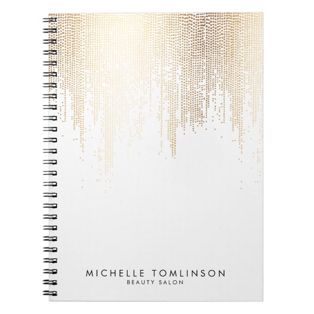 Luxe Faux Gold Confetti Rain Pattern Spiral Notebook (Front)