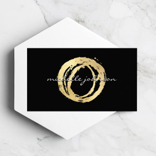 Luxe Faux Gold Painted Circle Designer Logo Black Business Card