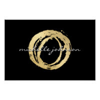 Luxe Faux Gold Painted Circle Designer Logo Black