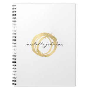 Luxe Faux Gold Painted Circle Designer Logo Spiral Notebook