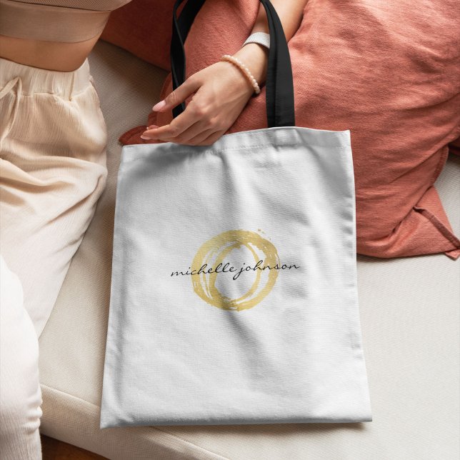 Luxe Faux Gold Painted Circle Designer Logo Tote Bag (Creator Uploaded)