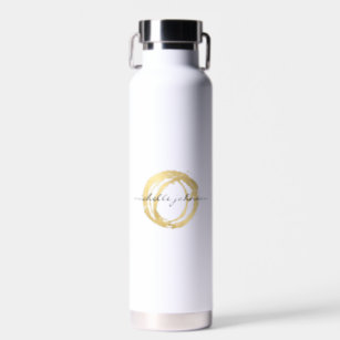 Luxe Faux Gold Painted Circle Designer Logo Water Bottle