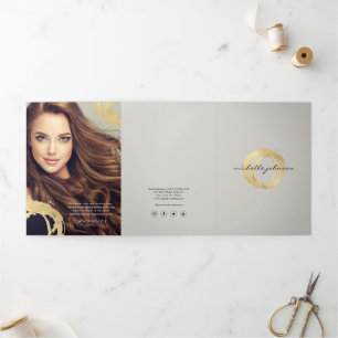 Luxe Faux Gold Painted Circle Logo on Tan Brochure