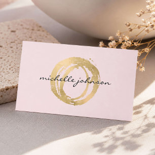 Luxe Faux Gold Painted Circle Logo Pink Designer Business Card