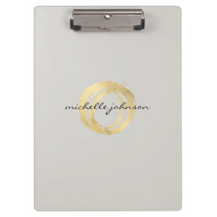 Luxe Faux Gold Painted Circle on Tan Personalised Clipboard