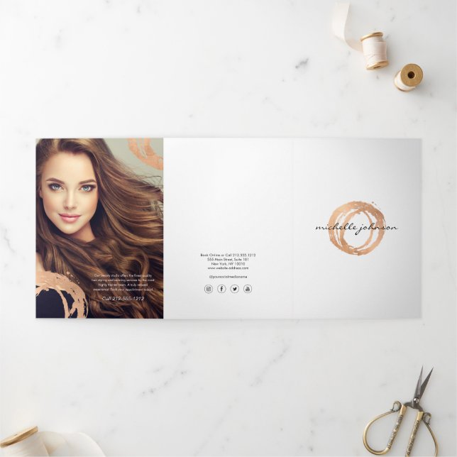 Luxe Faux Rose Gold Painted Circle Logo Brochure (Outside)