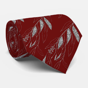 LUXE FESTIVE RED SILVER EUCALYPTUS BOTANICAL TIE