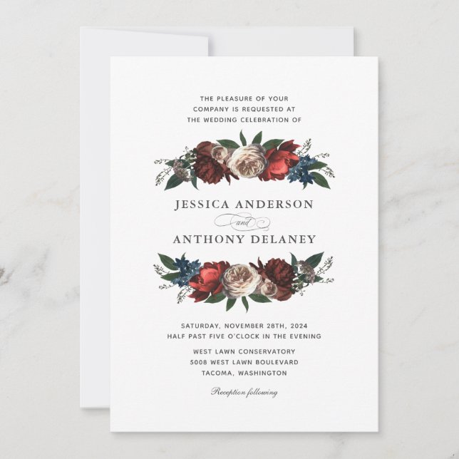 Luxe Floral Accents Monogram Wedding Invitation (Front)