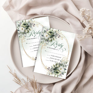 Luxe Floral Bohemian Eucalyptus Green Wedding RSVP Card