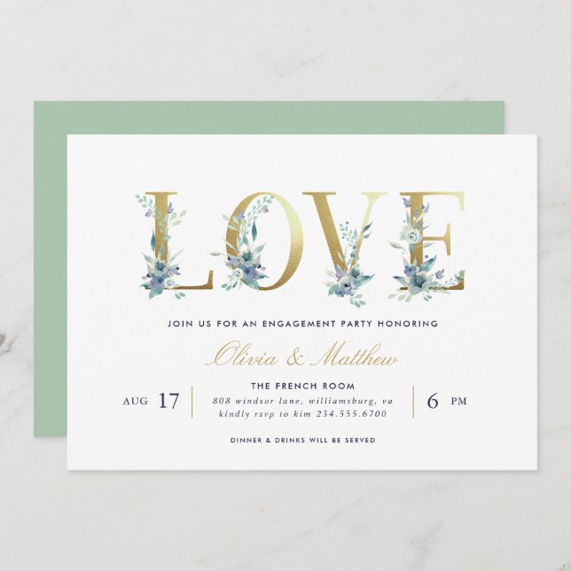 Luxe Floral Engagement Party Invitation (Front/Back)