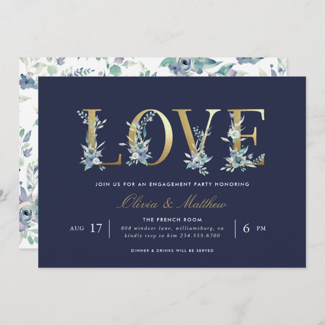 Luxe Floral Engagement Party Invitation (Front/Back)