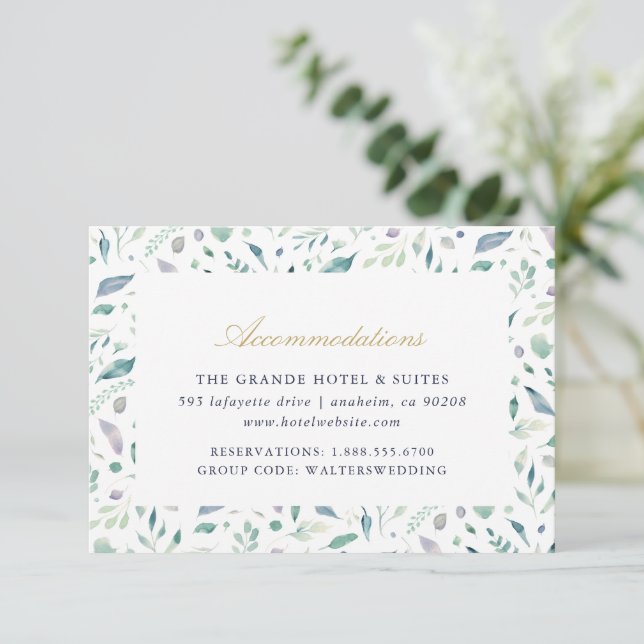 Luxe Floral Wedding Accommodations Enclosure Card (Standing Front)
