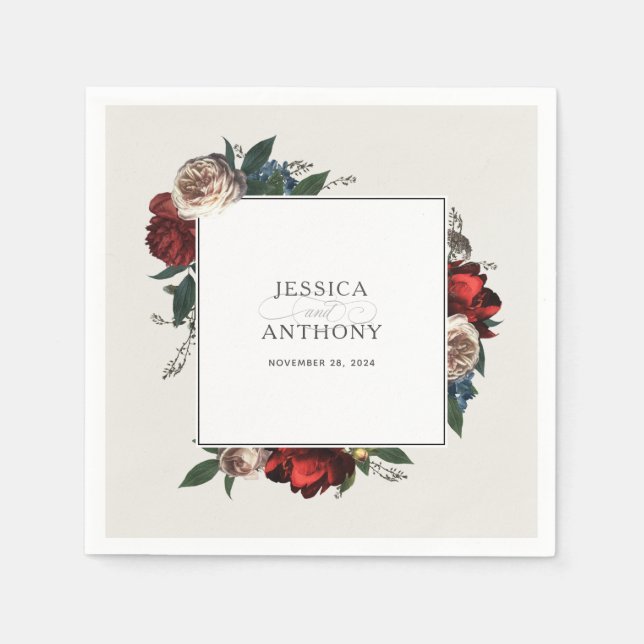 Luxe Floral Wedding Burgundy Red and Pink Napkin (Front)
