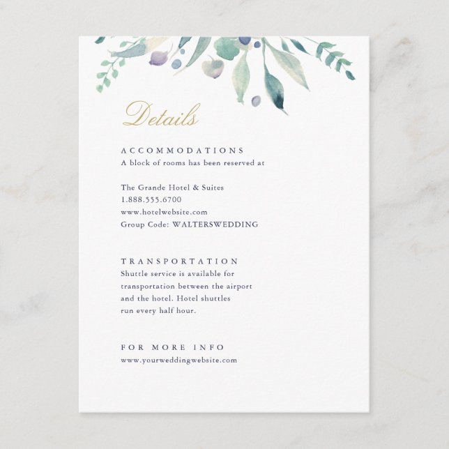 Luxe Floral Wedding Details Enclosure Card (Front)