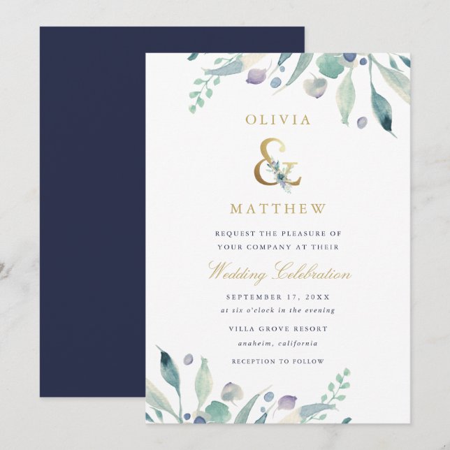 Luxe Floral Wedding Invitation (Front/Back)
