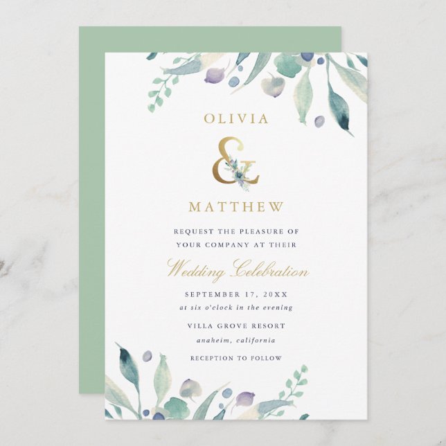 Luxe Floral Wedding Invitation (Front/Back)