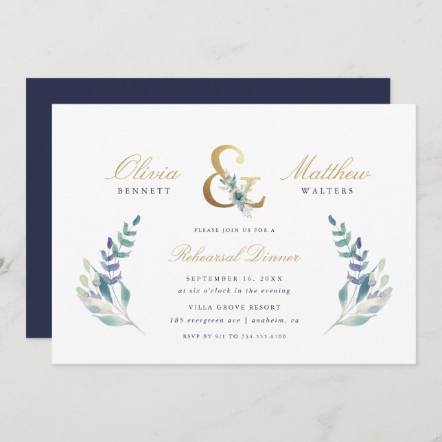 Luxe Floral Wedding Rehearsal Dinner Invitation (Front/Back)