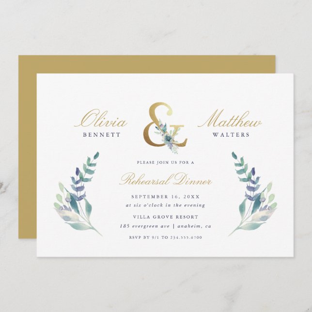 Luxe Floral Wedding Rehearsal Dinner Invitation (Front/Back)