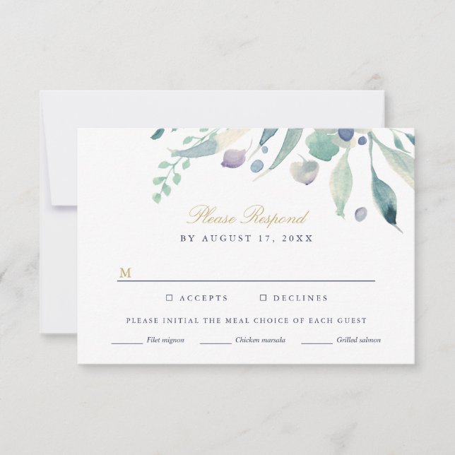 Luxe Floral Wedding RSVP Card with Meal Choice (Front)