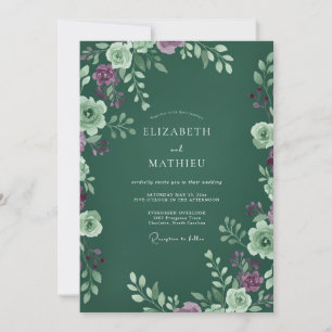 Luxe Forest Plum Leafy Wedding Invitation