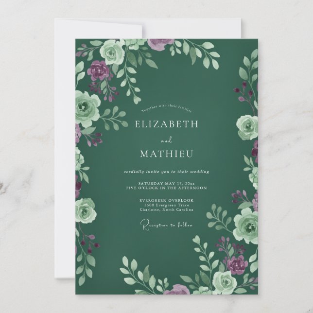Luxe Forest Plum Leafy Wedding Invitation (Front)