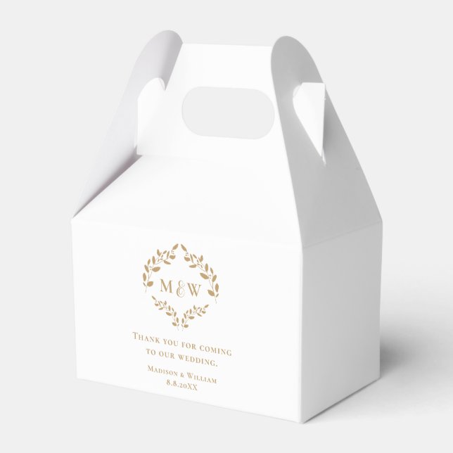 Luxe Formal Wedding Monogram Crest Leaf Custom Favour Box (Front Side)