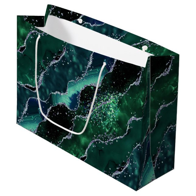 Luxe Gemstone Emerald Glitter Agate Large Gift Bag (Front Angled)