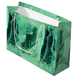 Luxe Gemstone Marble Green Glitter Agate Large Gift Bag