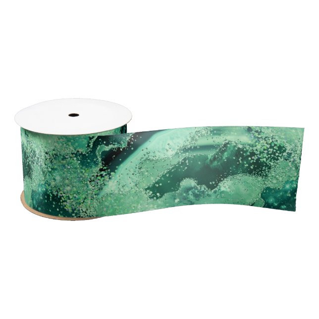 Luxe Gemstone Marble Green Glitter Agate Satin Ribbon (Spool)