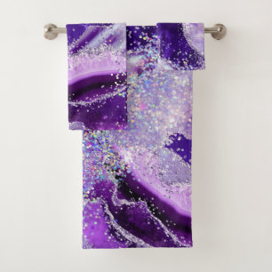 Luxe Gemstone Marble Purple Glitter Agate Bath Towel Set