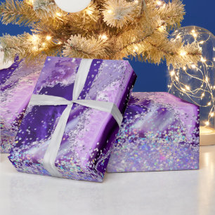 Luxe Gemstone Marble Purple Glitter Agate Wrapping Paper