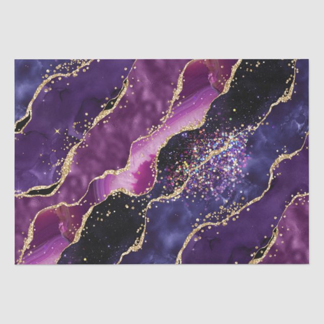 Luxe Gemstone Purple Gold Glitter Agate Tissue Paper (Front)