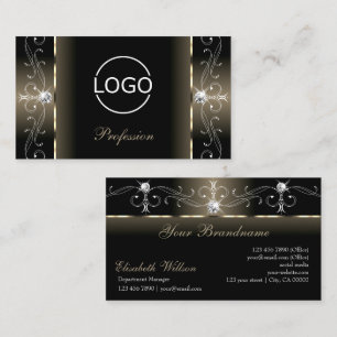 Luxe Glam Black Beige Squiggled Jewels with Logo Business Card