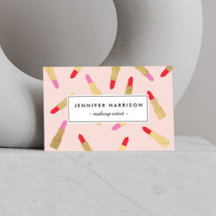 Luxe Glam Lipstick Pattern on Pink Makeup Artist Business Card