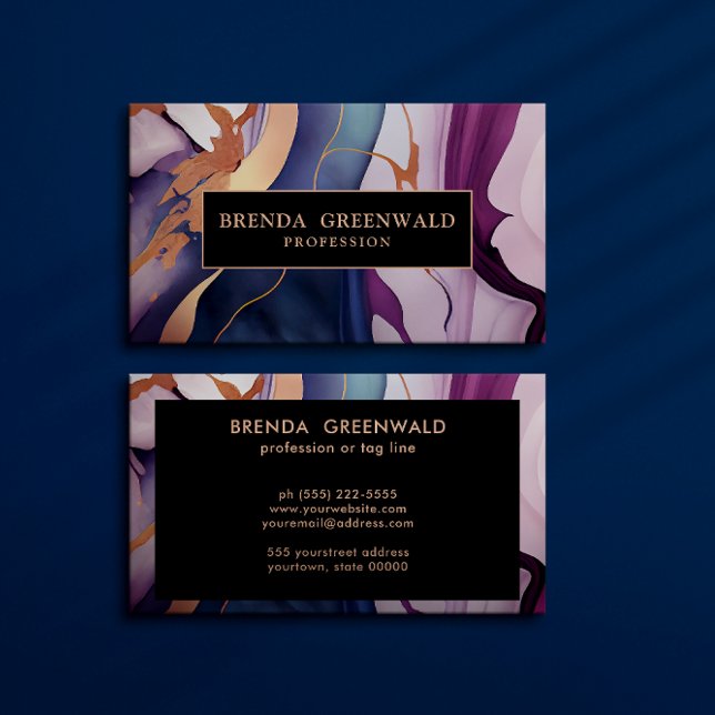 Luxe Glam Liquid Marble Blue Purple Gold  Business Card (Creator Uploaded)