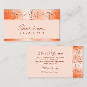 Luxe Glam Peach Ornate Sparkling Jewels Ornaments Business Card