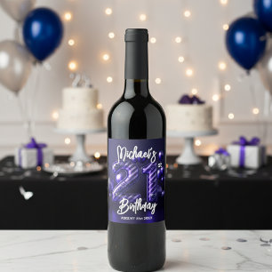 Luxe Glam Purple Glitter Stripe 21st Birthday Wine Label