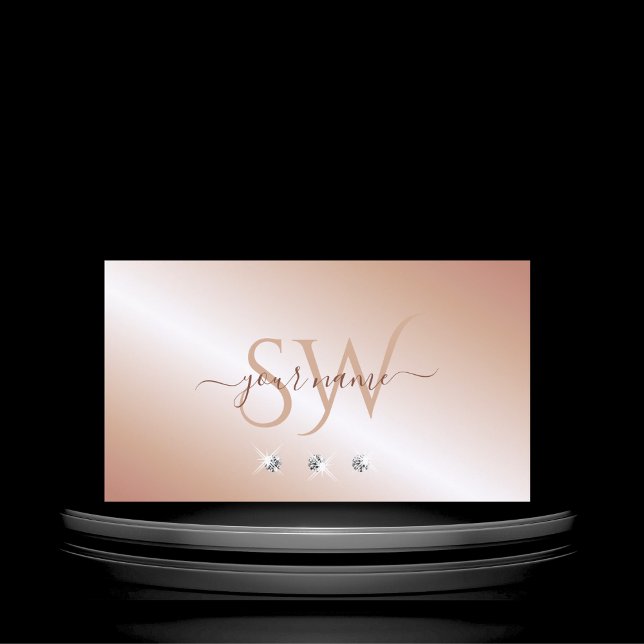 Luxe Glam Rose Gold Sparkling Diamonds Monogram Business Card (Creator Uploaded)