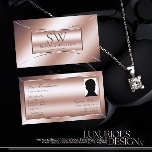 Luxe Glam Rose Golden Chic with Monogram and Photo Business Card