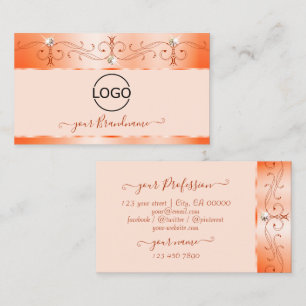 Luxe Glam Salmon Ornate Sparkling Jewels with Logo Business Card