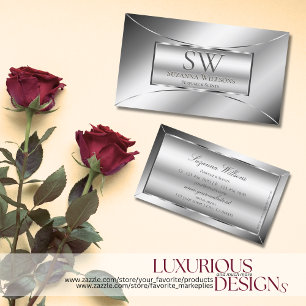 Luxe Glam Silver Glamour Decor Chic with Monogram Business Card