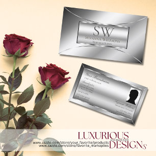 Luxe Glam Silver Glamour with Monogram and Photo Business Card