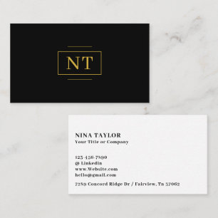 Luxe Gold 2 Initial Monogram Minimalist Black  Business Card