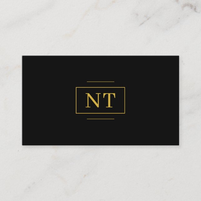 Luxe Gold 2 Initial Monogram Minimalist Black Business Card (Front)