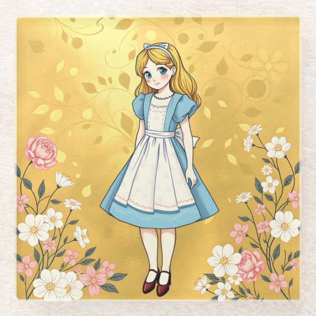Luxe Gold Alice In Wonderland Glass Coaster (Front)
